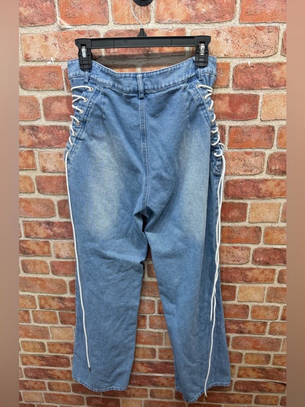 Le Lis Light Blue retro look flare-Leg Y2K faded Jean with Lace-Up Sides size L - Picture 2 of 9